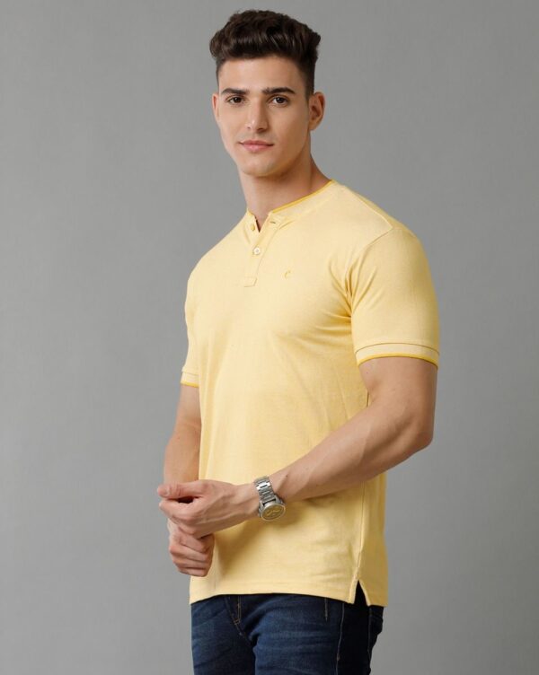 Yellow Solid Fit Half Sleeve Mandarin collar Casual T-Shirt - Image 7
