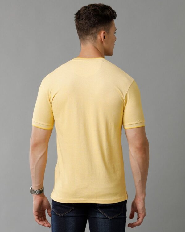 Yellow Solid Fit Half Sleeve Mandarin collar Casual T-Shirt - Image 5