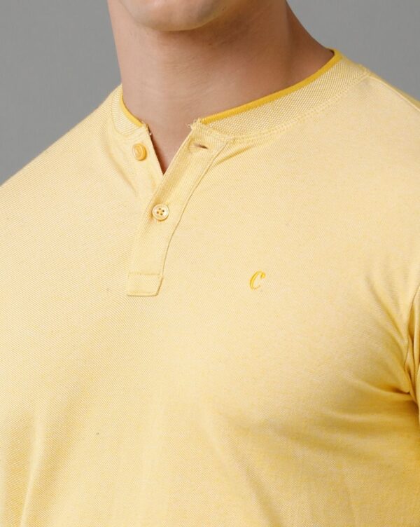Yellow Solid Fit Half Sleeve Mandarin collar Casual T-Shirt - Image 4